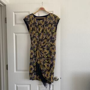 Thakoon Dress‎ 100% Silk Lined Fringe Drape Knotted Waist Side Zip Women's 8